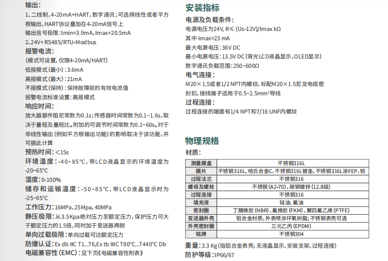 差壓變送器參數